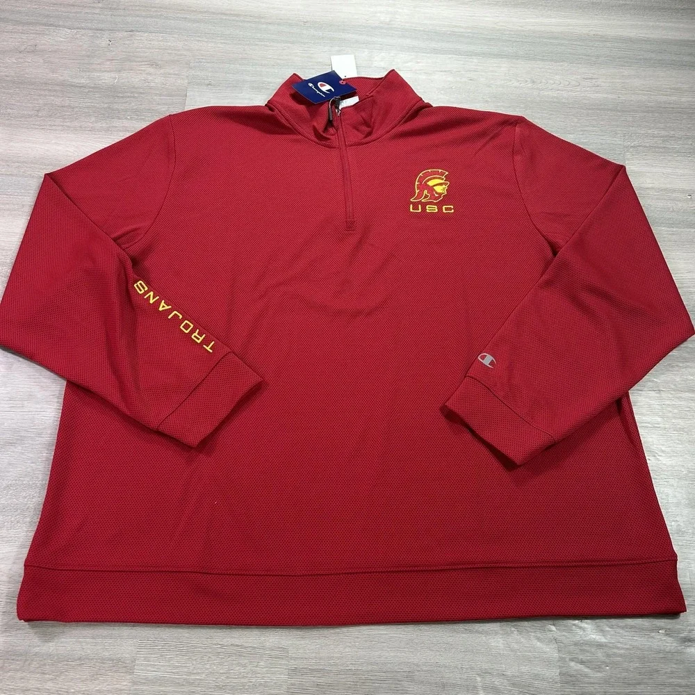 NEW USC Trojans Shirt Mens 2XL Red NCAA Football Champion Quarter Zip Pullover